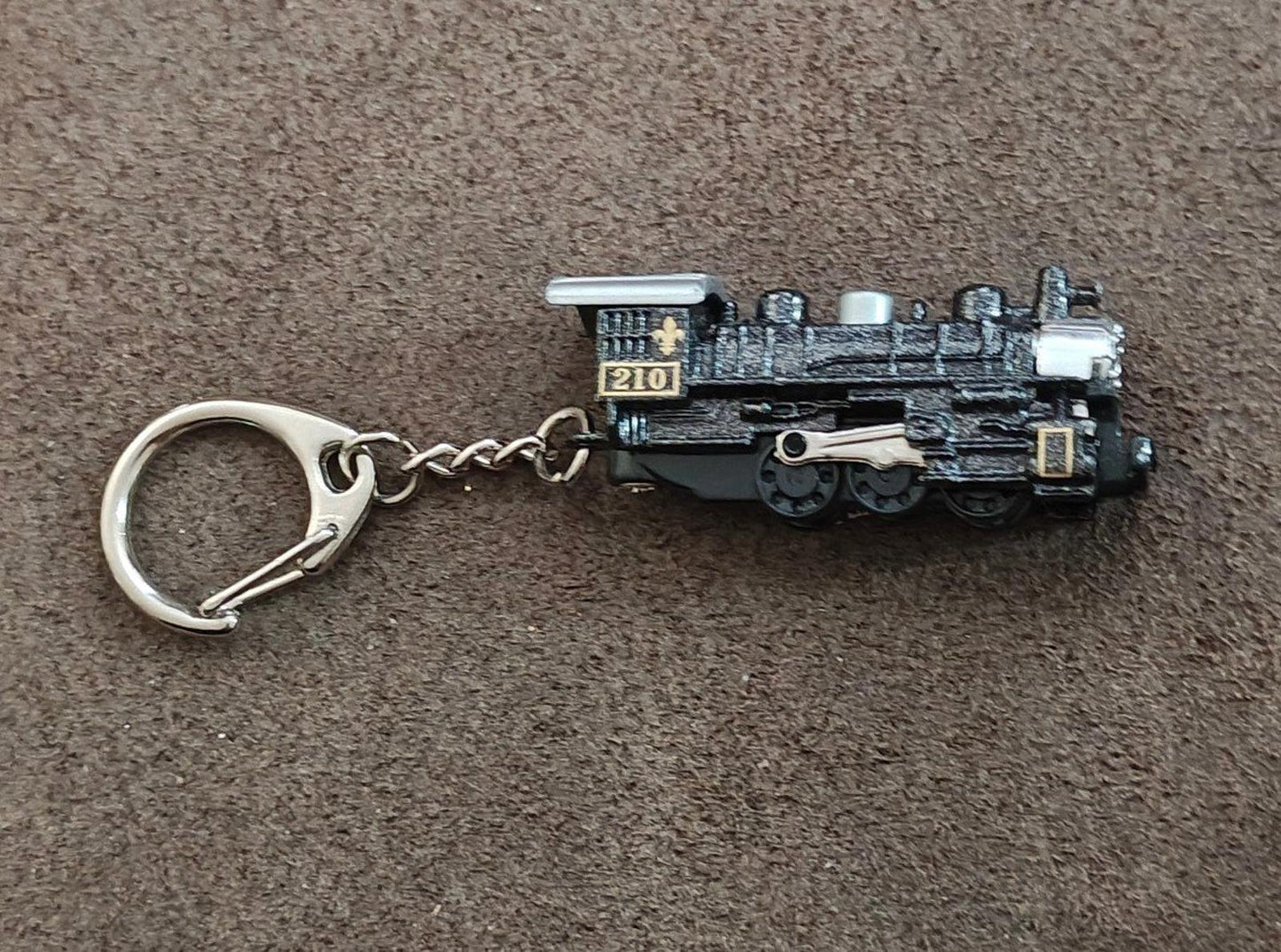 1970s Vintage Black Plastic USA American Locomotive 210 Keychain