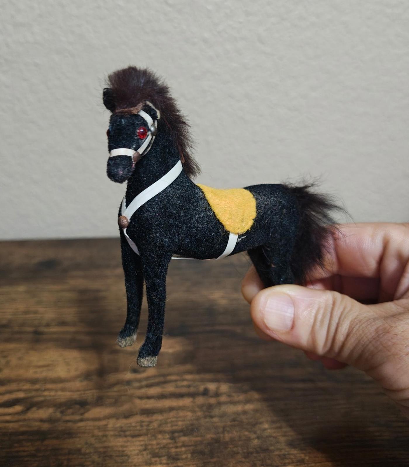 1950/60s Vintage Wagner Kunstlerschutz Flocked Handcrafted Toy Horse Figurine
