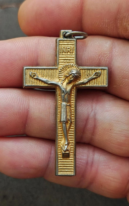 1970's INRI Cross Crucifix Gold Tone Pendant