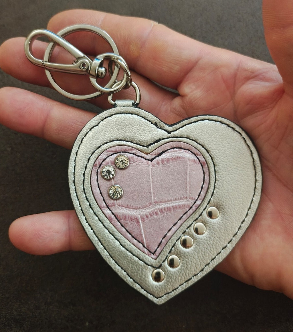 2000s Kathy Van Zeeland Studded Leather Heart Purse Charm Keychain