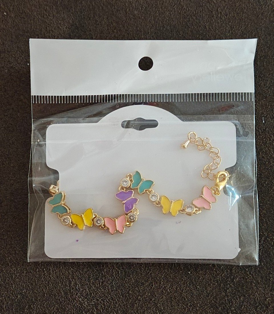 Gold Tone Enamel Butterfly Charm Bracelet New.