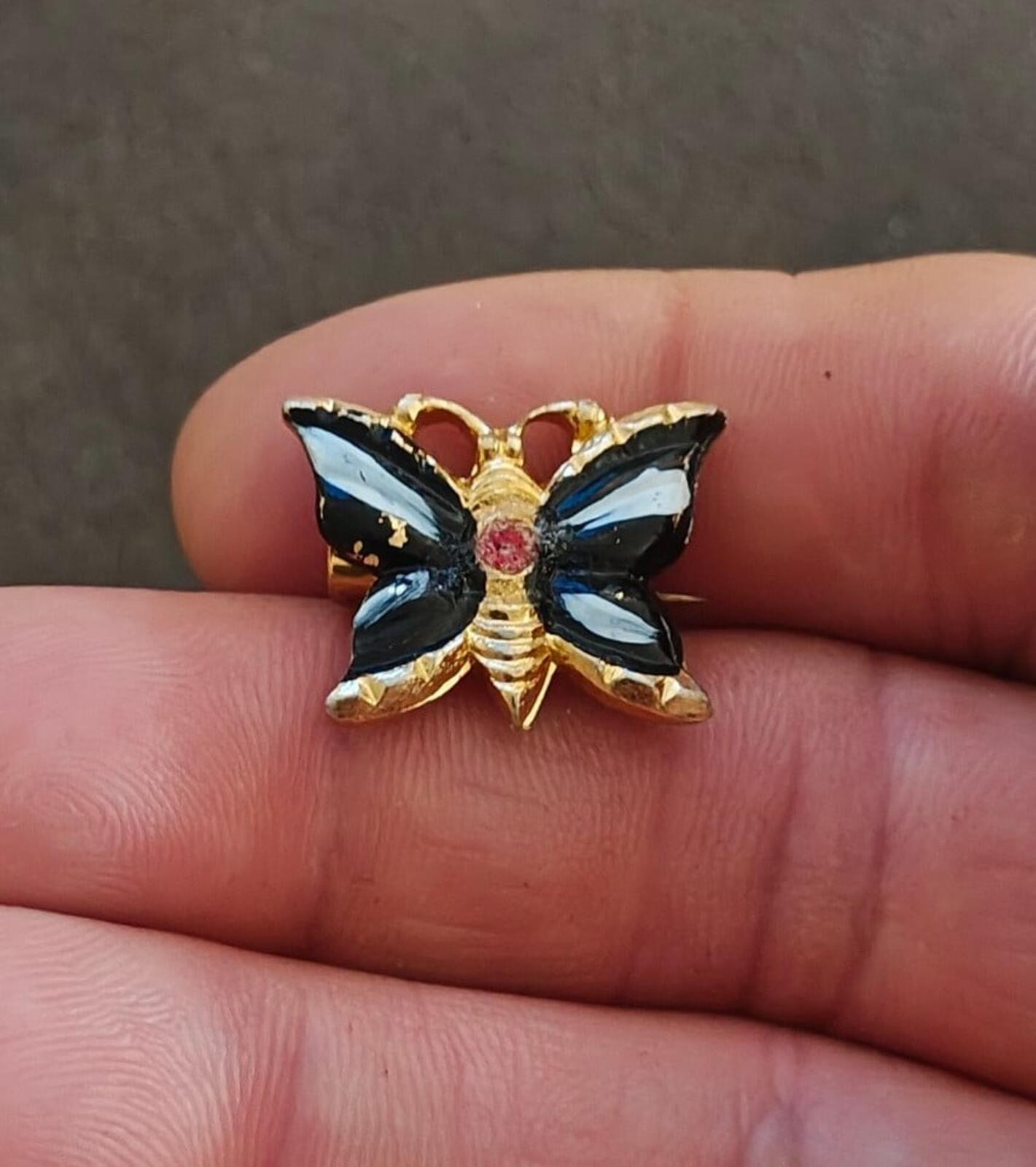 1960s/70s Gold Tone Enamel Butterfly Brooch