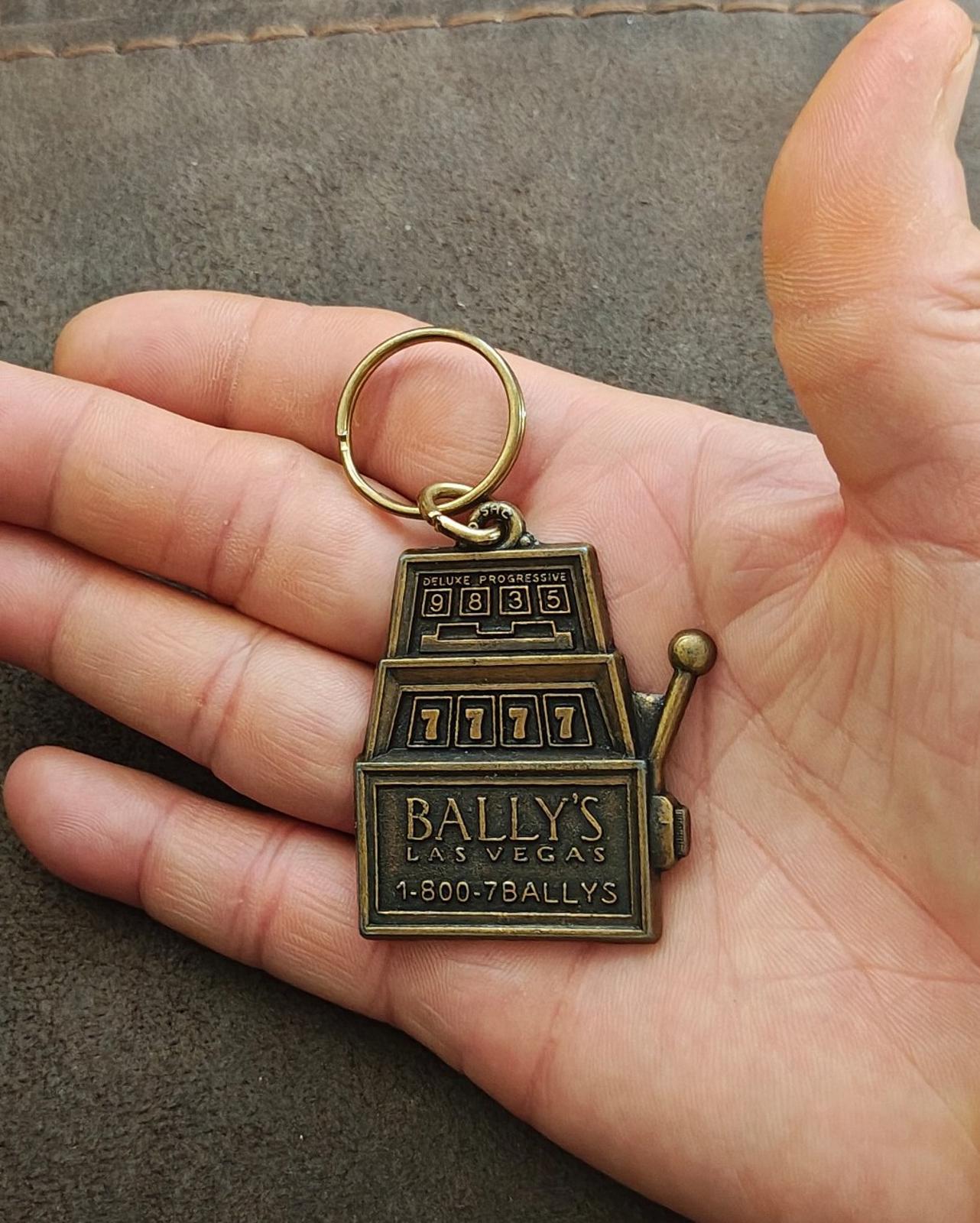 1990s Vintage Bally's Las Vegas Hotel and Casino Brass Slot Machine Keychain