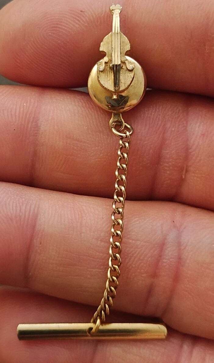1950s/60s Swank Gold Tone Cello/Violin Tie Tack/Lapel Pin