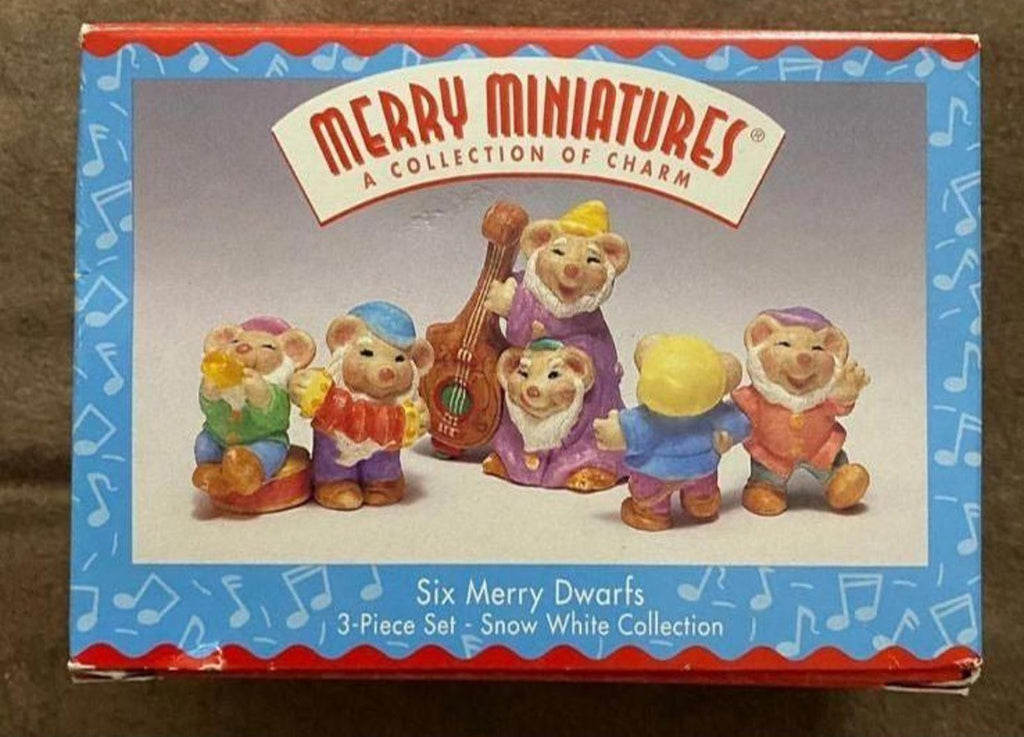 Hallmark Merry Miniatures box: Six Merry Dwarfs 3-piece set, Snow White collection.