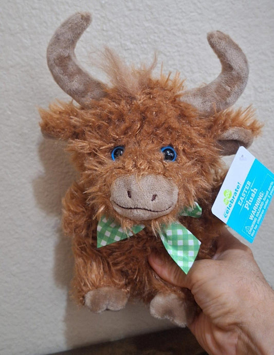 Adorable Blue Eyed 9" Easter Shaggy Bull Plush New With Tags