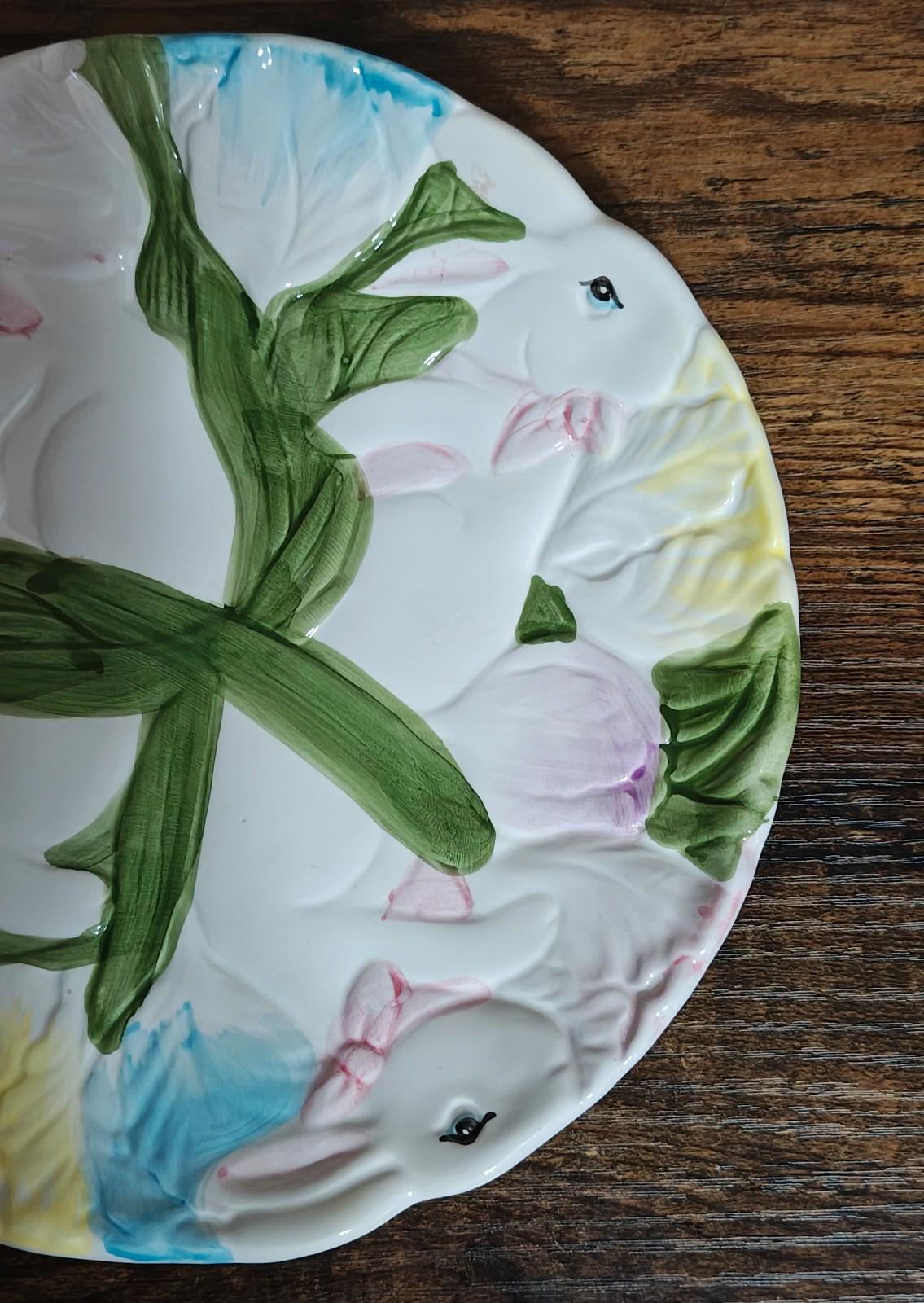 1970s S E Taiwan Ceramics 3D Embossed White Bunny Rabbit Plate