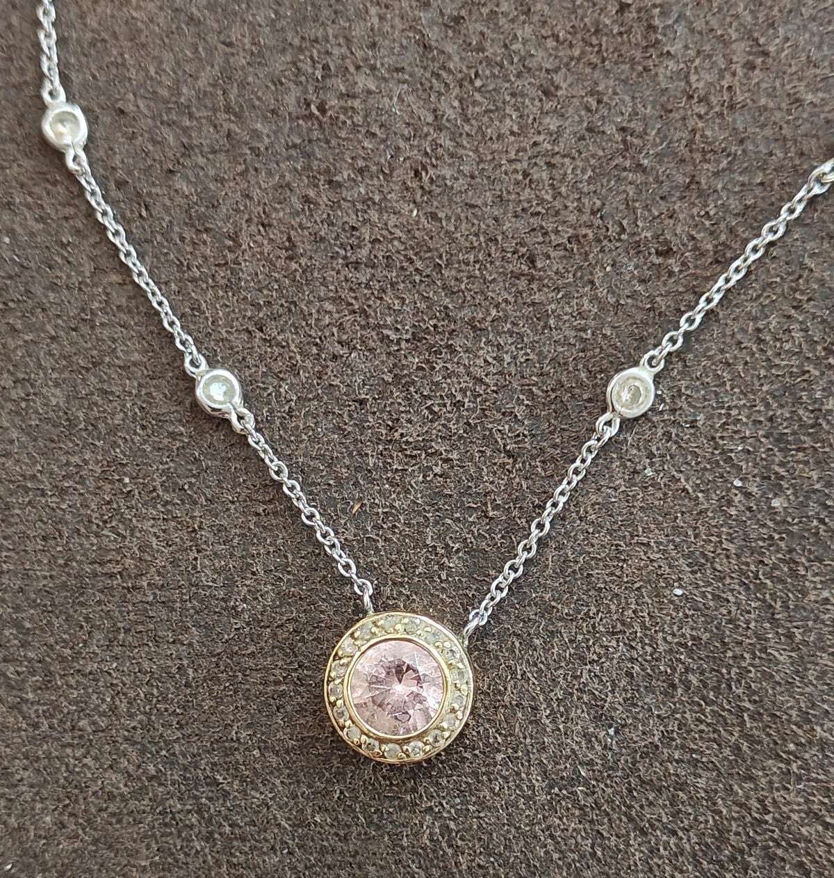 Exquisite Vintage Inspired Two-Tone Pink Halo Station Necklace