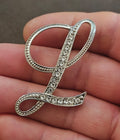Silver Tone Monogram Initial "L" With Sparkling Clear Rhinestones Brooch