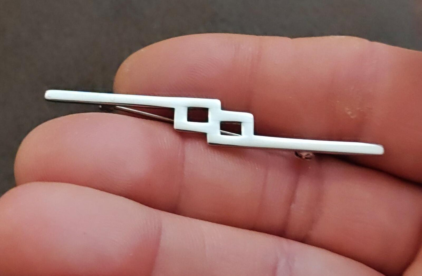 1960s Signed Monet Silver Tone Art Deco Style Geometric Brooch