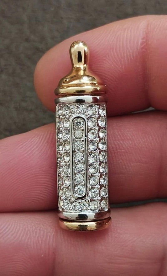 Beautiful Rare Signed Swarovski Baby Bottle Gold Tone Brooch Pin