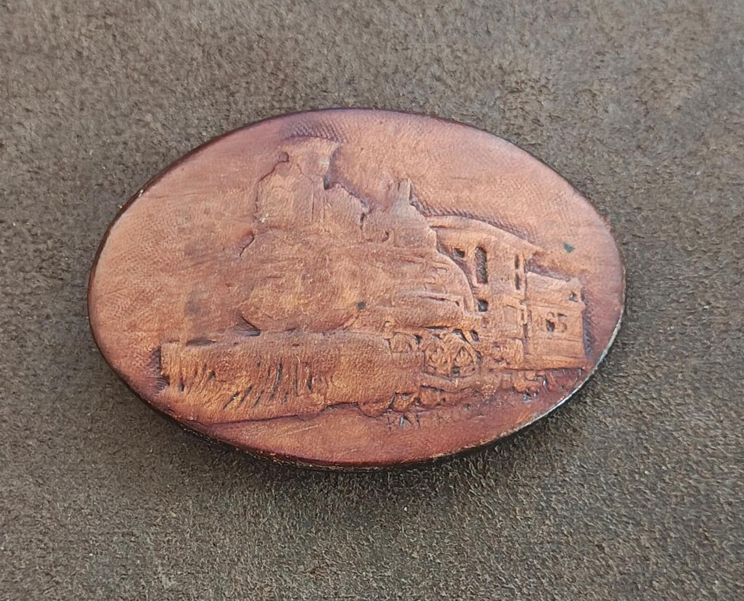 1987 Leather Expressions Steam Locomotive Train Belt Buckle