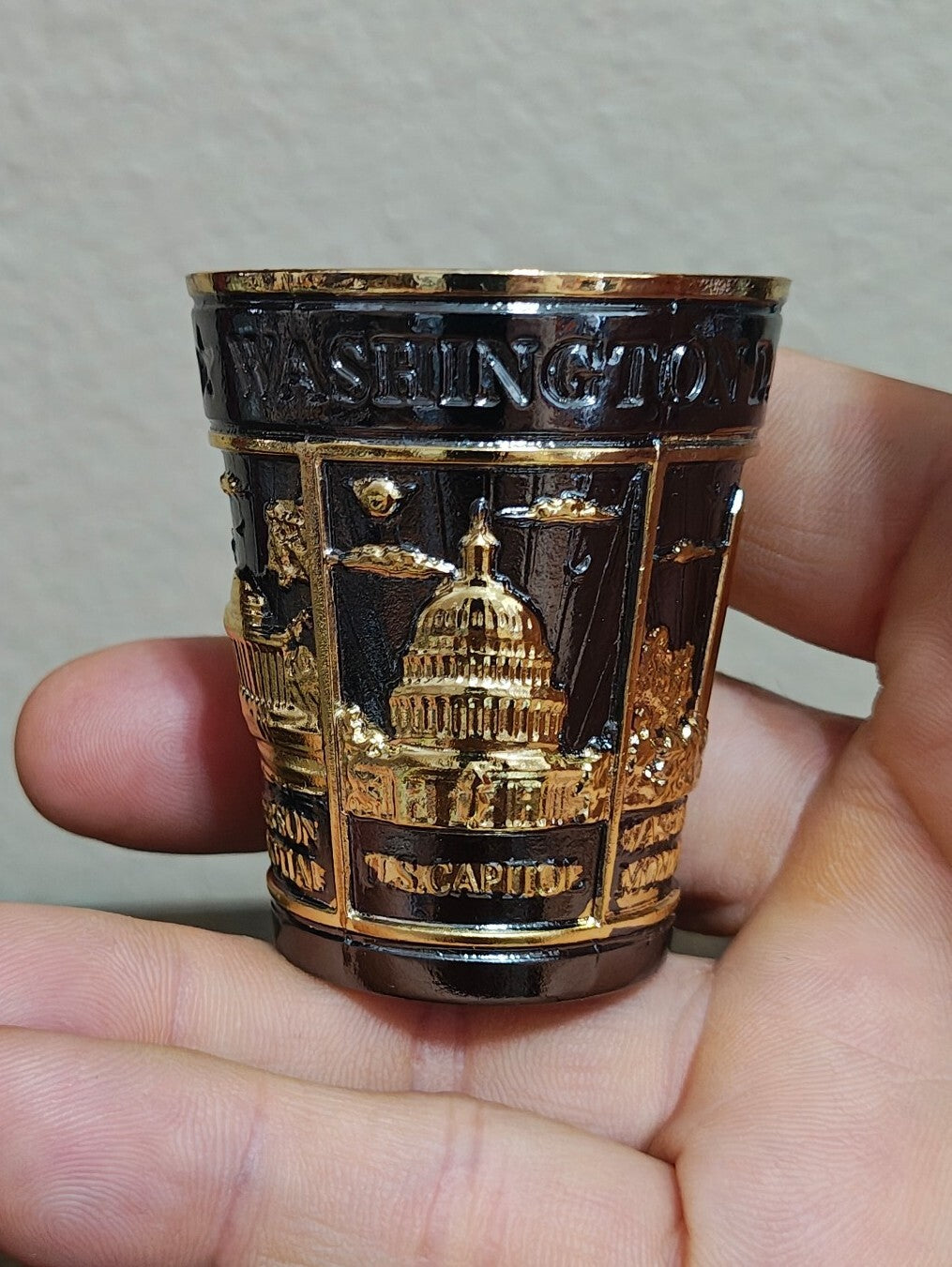 Washington D.C. Souvenir Gold & Black 3D Embosses Shot Glass