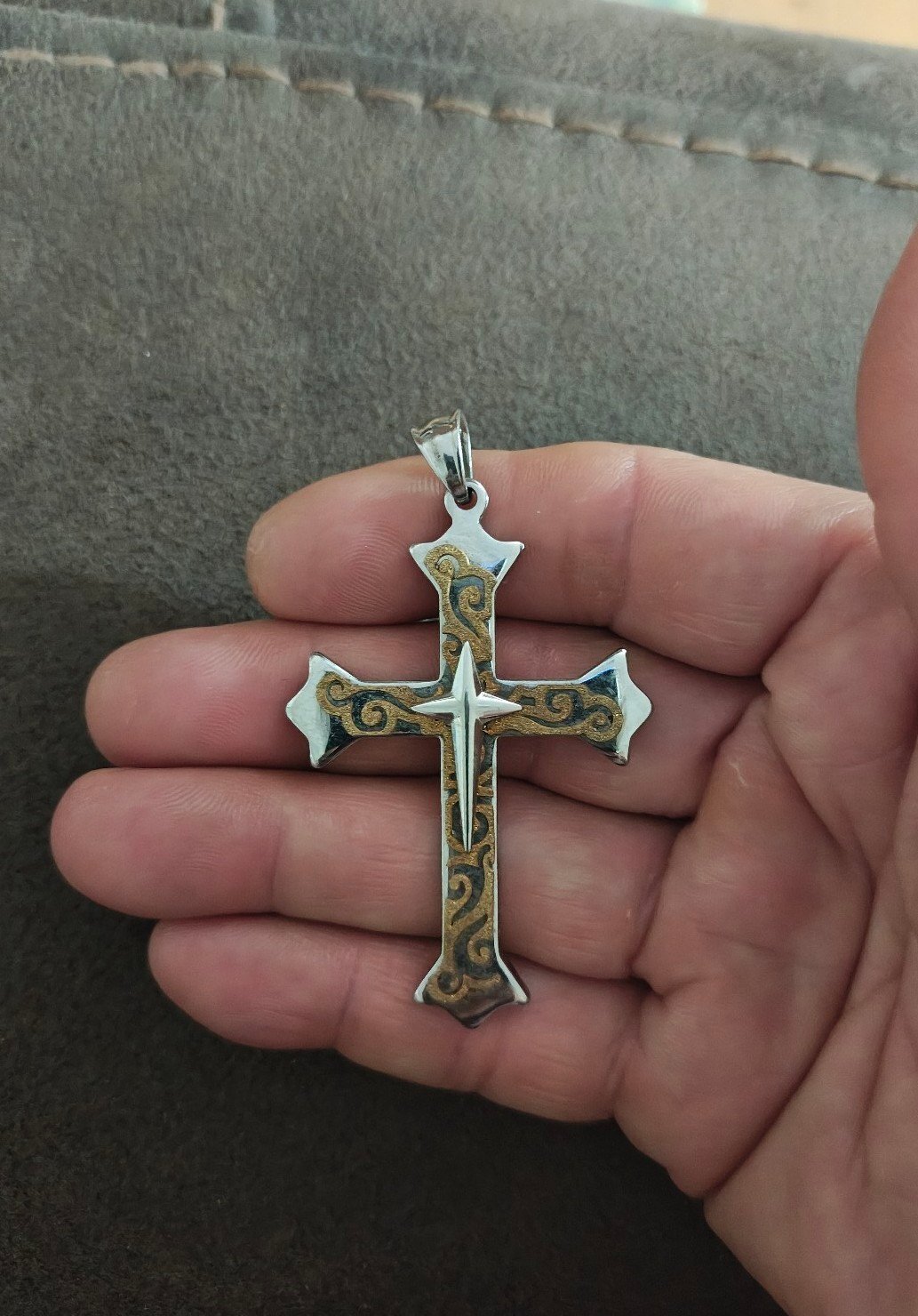Gothic Style Silver Tone Cross Pendant