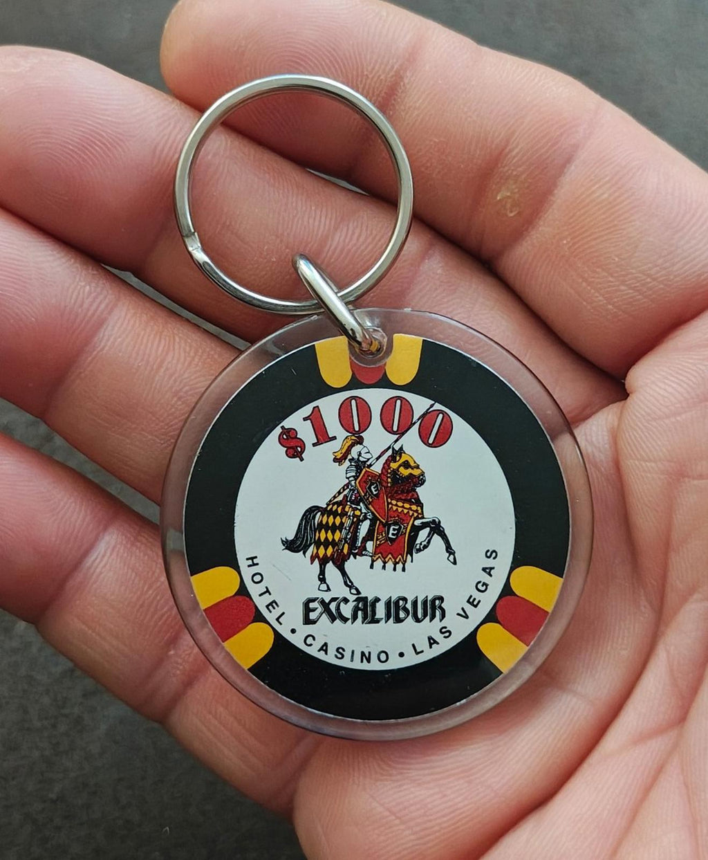 1990s Vintage Excalibur Hotel & Casino Las Vegas $1000 Chip Plastic Keychain