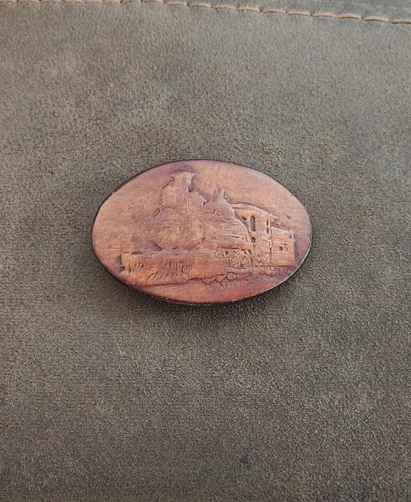 1987 Leather Expressions Steam Locomotive Train Belt Buckle