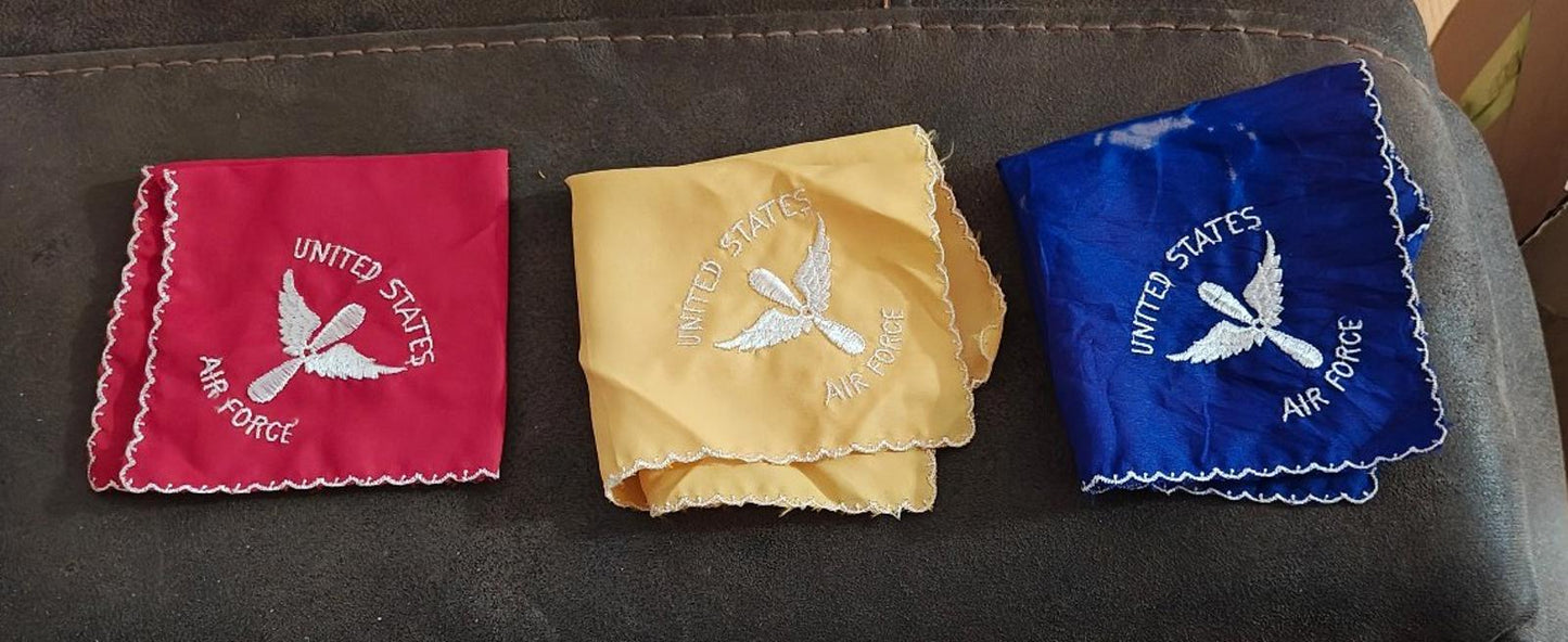 1940s World War 2 Set of Three U.S.A.F. Embroidered Souvenir Handkerchiefs