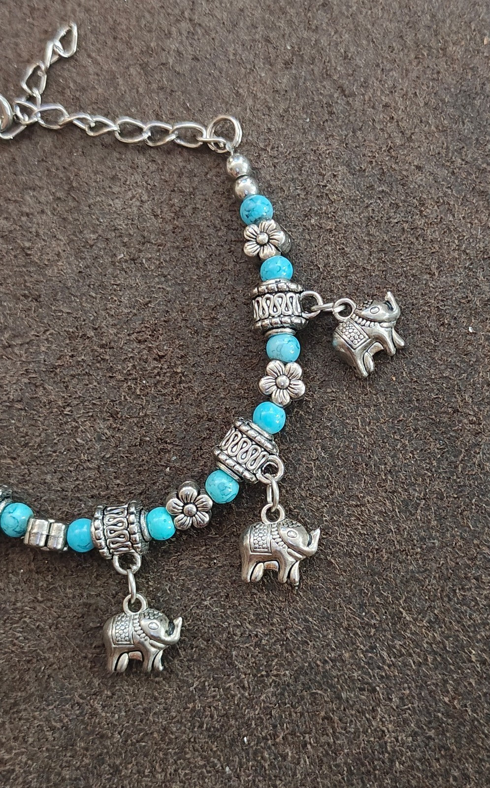 Bohemian Style Turquoise Beaded Elephant Charm Bracelet