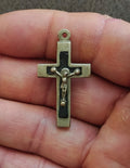 1930s Art Deco French Catholic Pectoral Crucifix With Ebony Wood Inlay Pendant