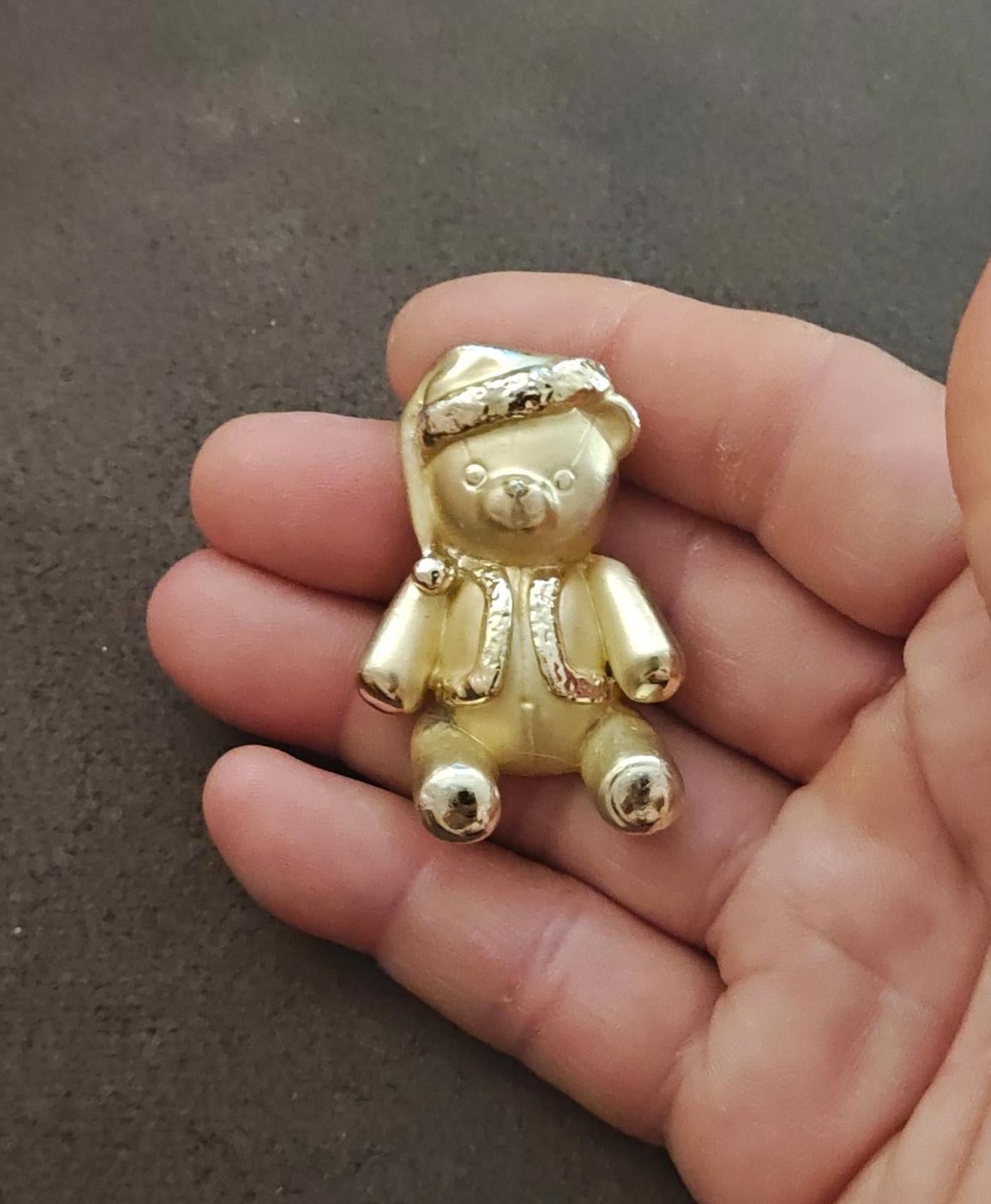 1990s AJC Gold Tone Three Dimensional Teddy Wearing a Santa Hat