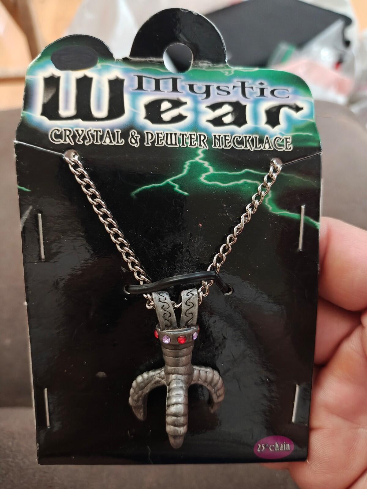 2003 Mystic Wear Crystal & Pewter Dragon Claw Pendant Necklace New