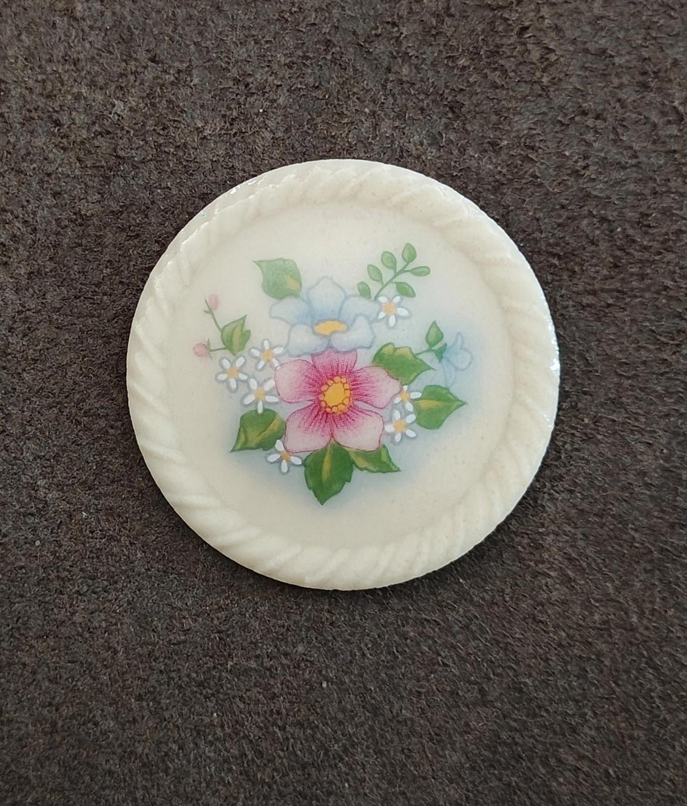 1980s Avon "Spring Bouquet" Porcelain Disc Brooch Pin