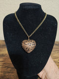 Vintage Style Ornate Puffy Heart Antique Brass Tone Pendant Necklace