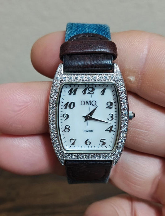 1990s DMQ Quartz Ladies' Swiss Watch With Crystal Accented Bezel