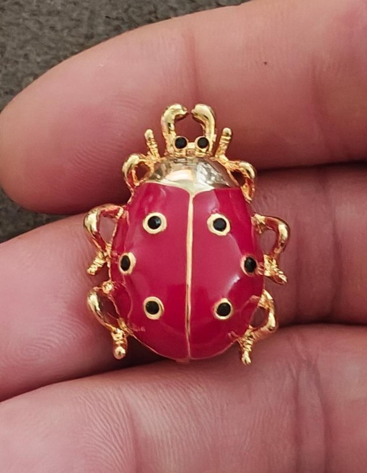 1980s Gold Tone With Red Enamel Ladybug Brooch, a highly collectible