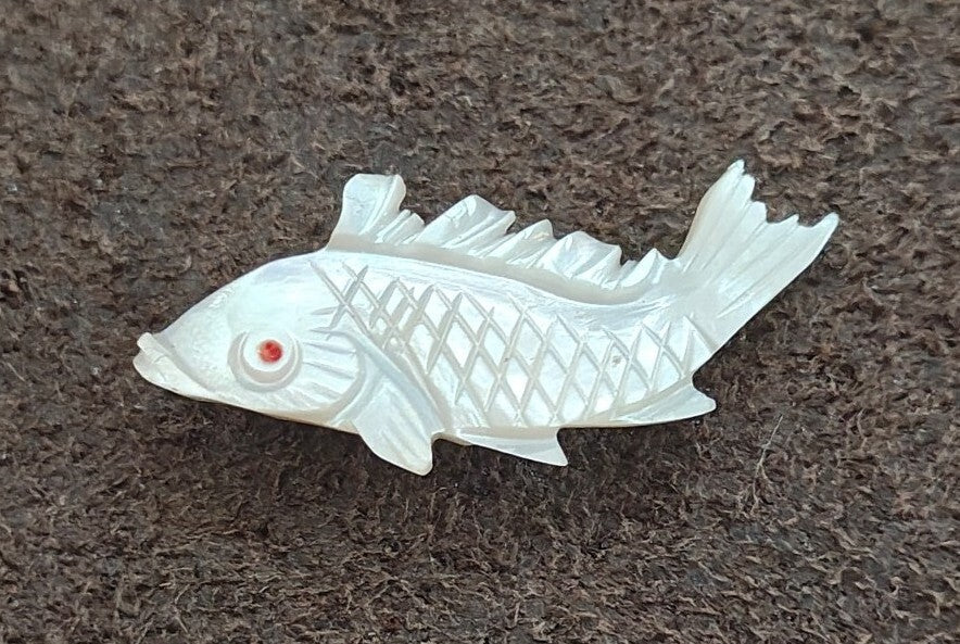 1960s Hand Carved Mother of Pearl Koi Fish Brooch Pin