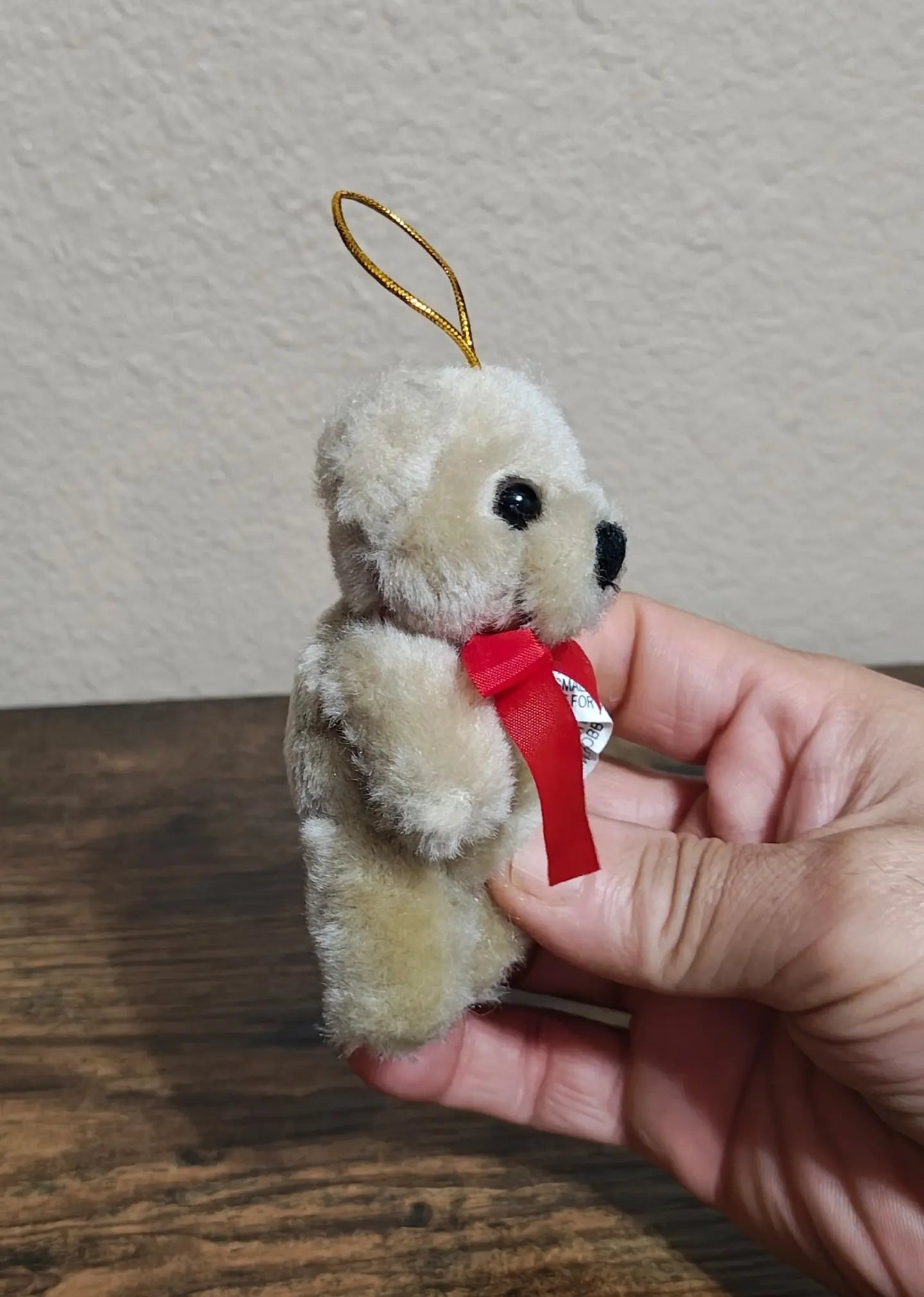 1980s Rare Vintage Mary Meyer Mini Plush Mohair Beige Teddy Bear Ornament