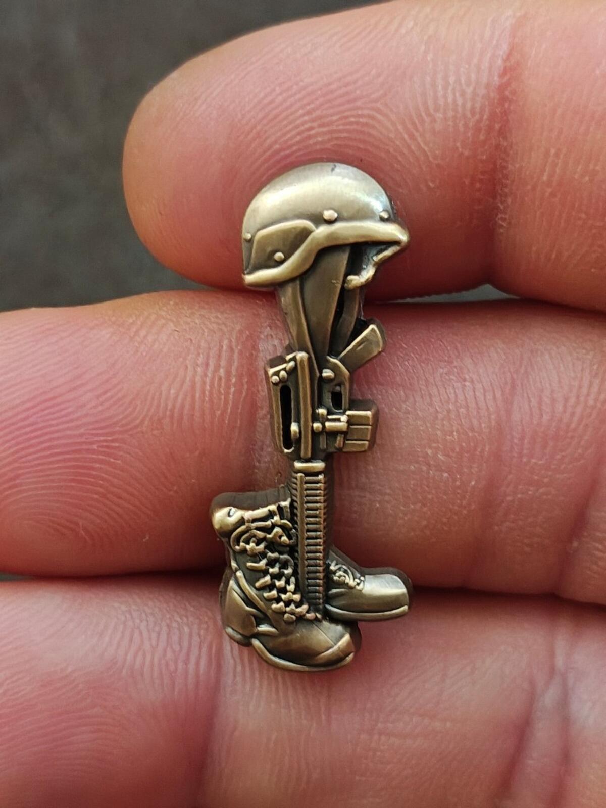 Vintage Fallen Soldier Battlefield Cross Gold Tone Pin