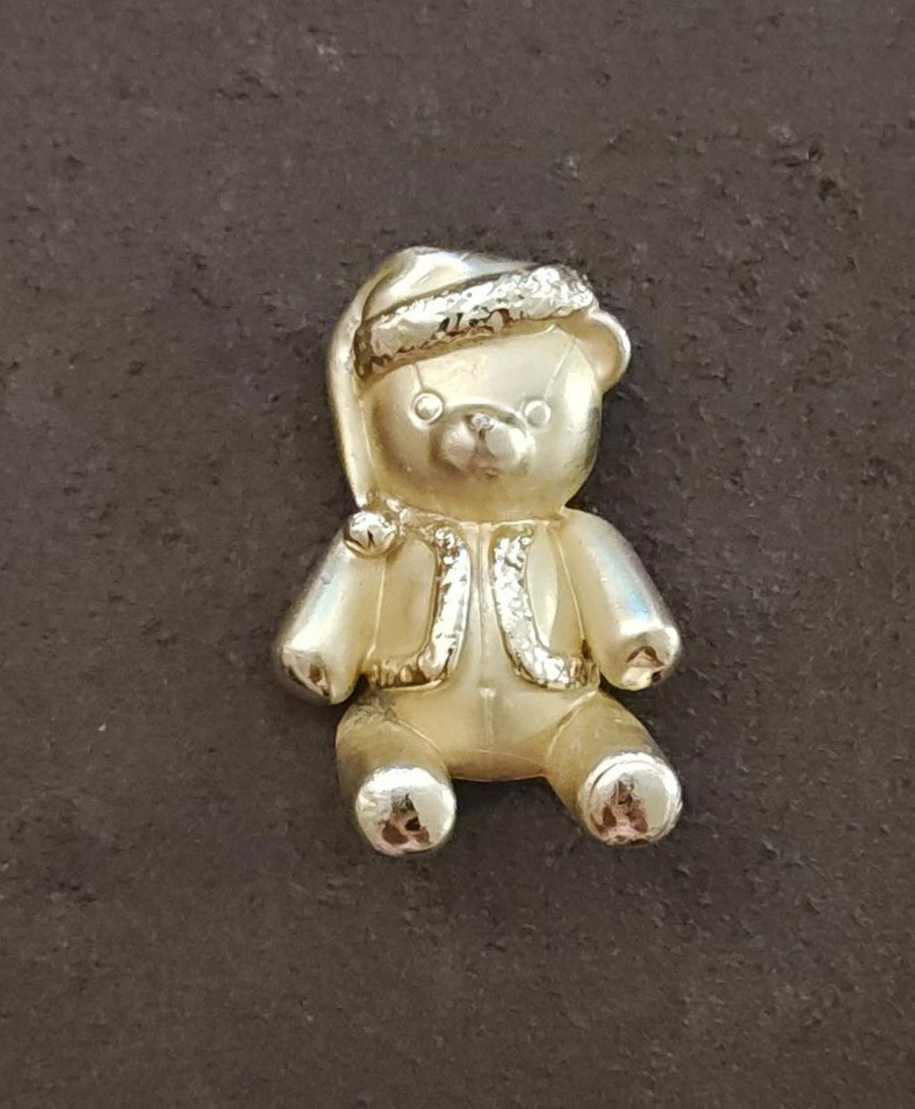 1990s AJC Gold Tone Three Dimensional Teddy Wearing a Santa Hat