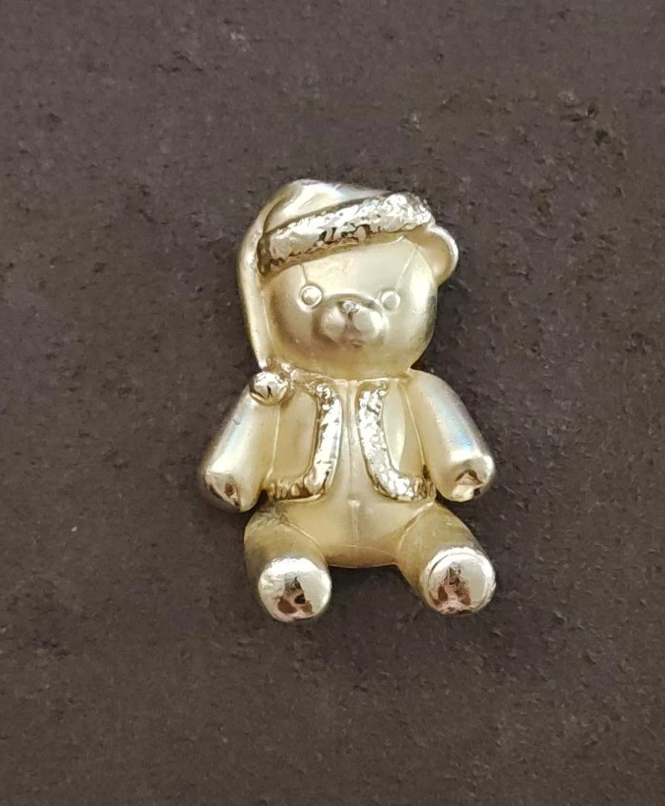 1990s AJC Gold Tone Three Dimensional Teddy Wearing a Santa Hat