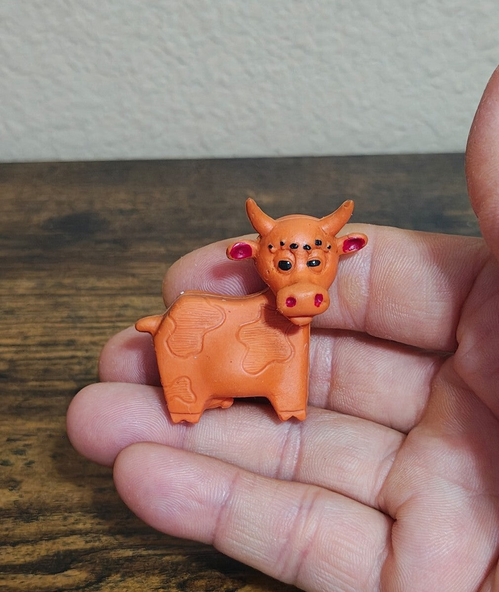 1960s Diener Industries Rubber Orange Cow Eraser Figurine
