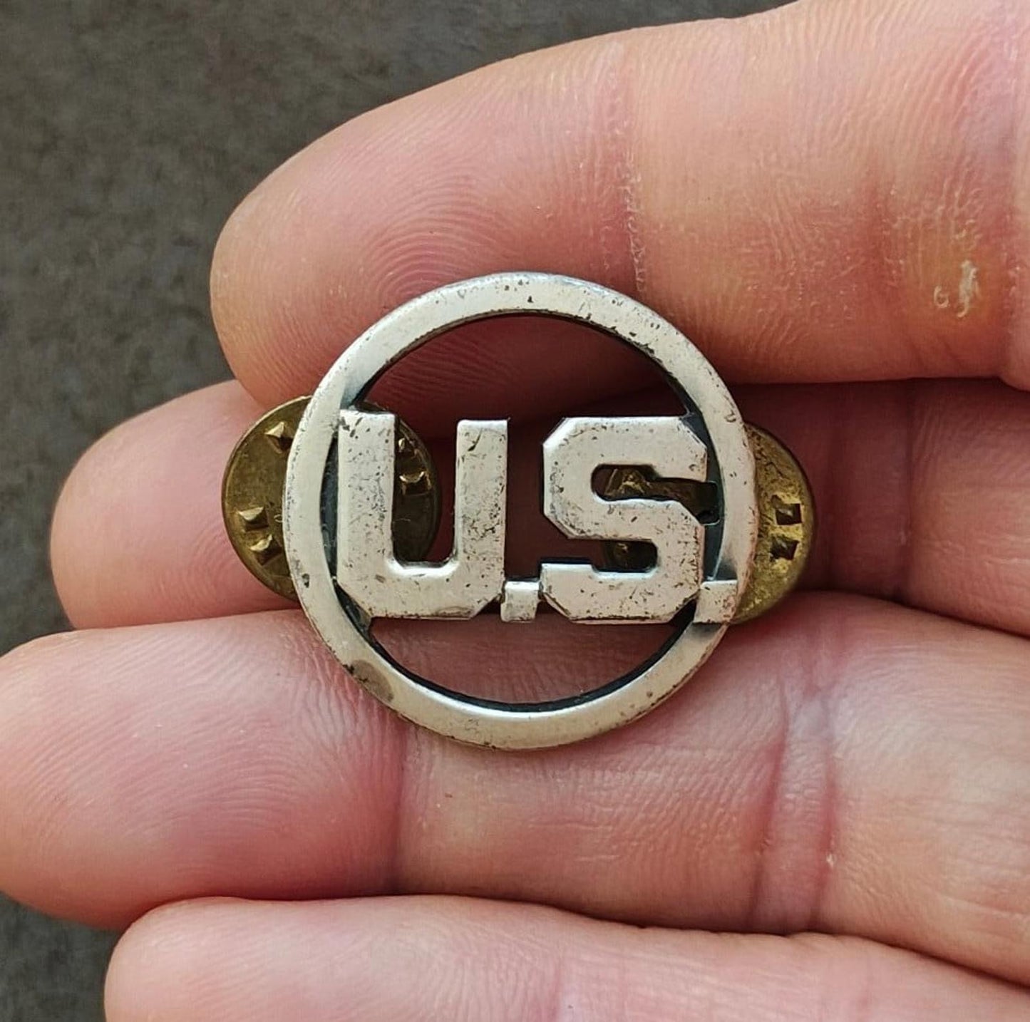 1940s World War 2 US Military Silver Tone Metal U.S. Initials Pin.