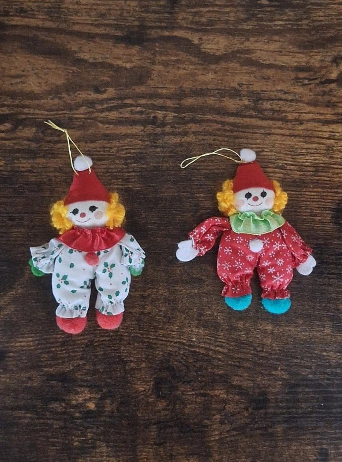 Set Of 1980s Soft Stuffed Circus Clowns/Clowns 4" Ornaments