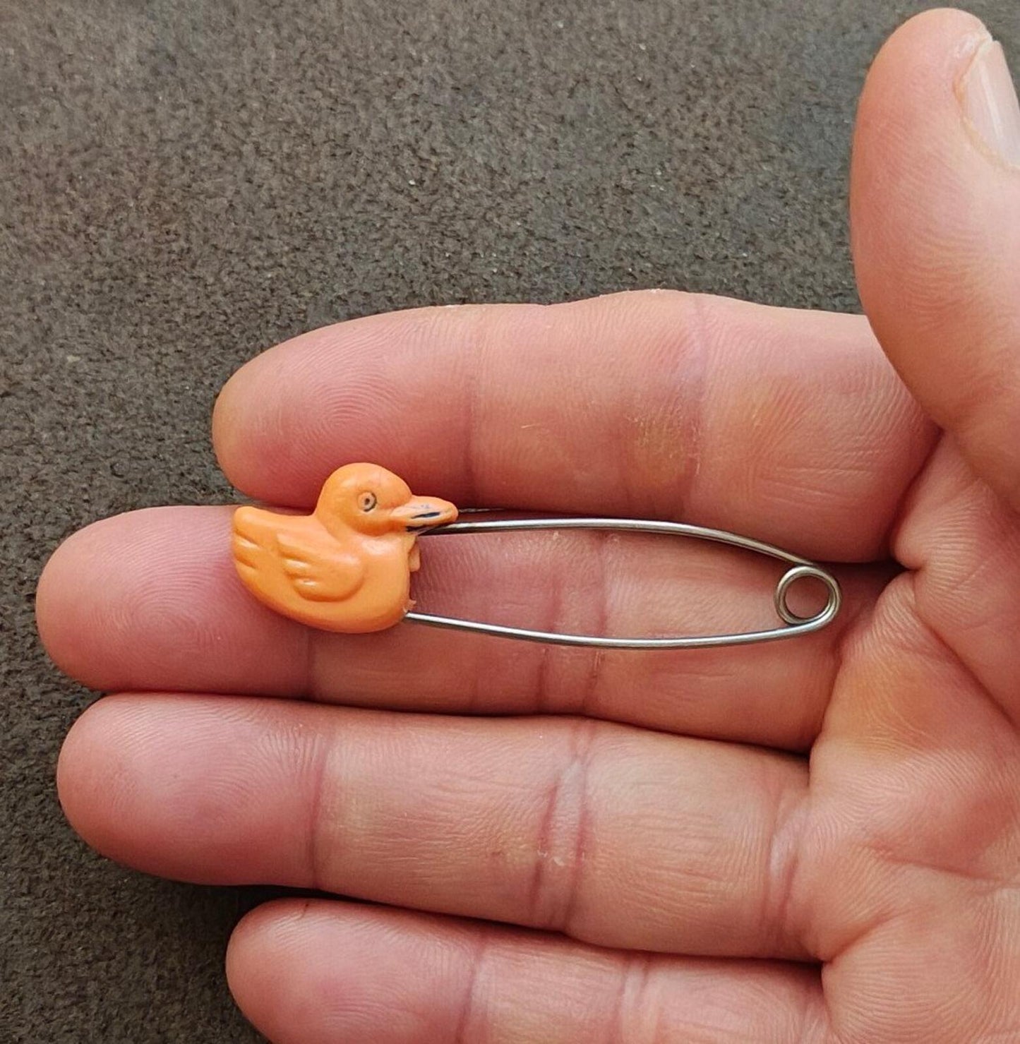 1970s Plastic Orange Duck Diaper Pin