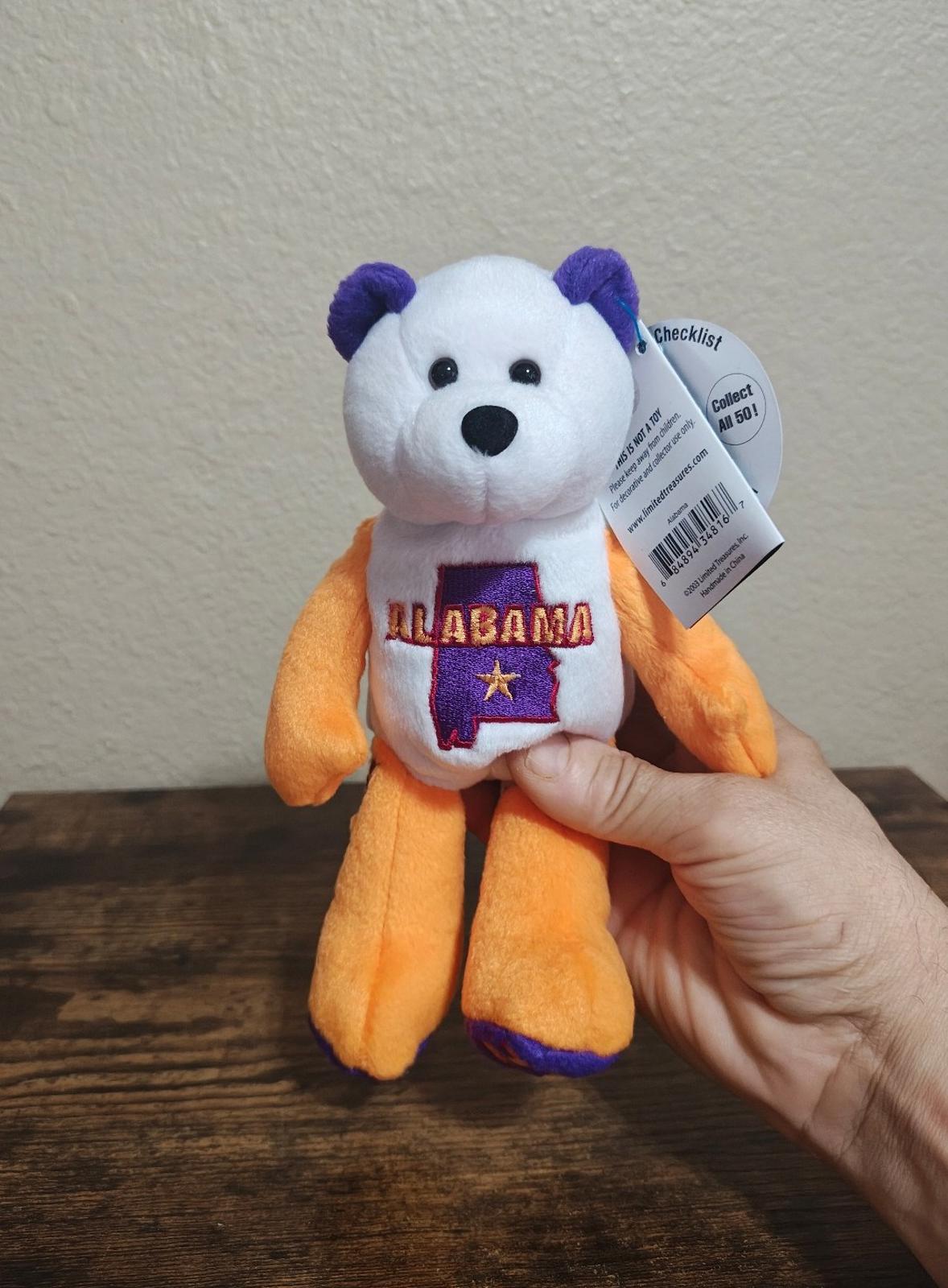 2003 Limited Treasures Alabama State Quarter Bear Collectible Beanbag Plush