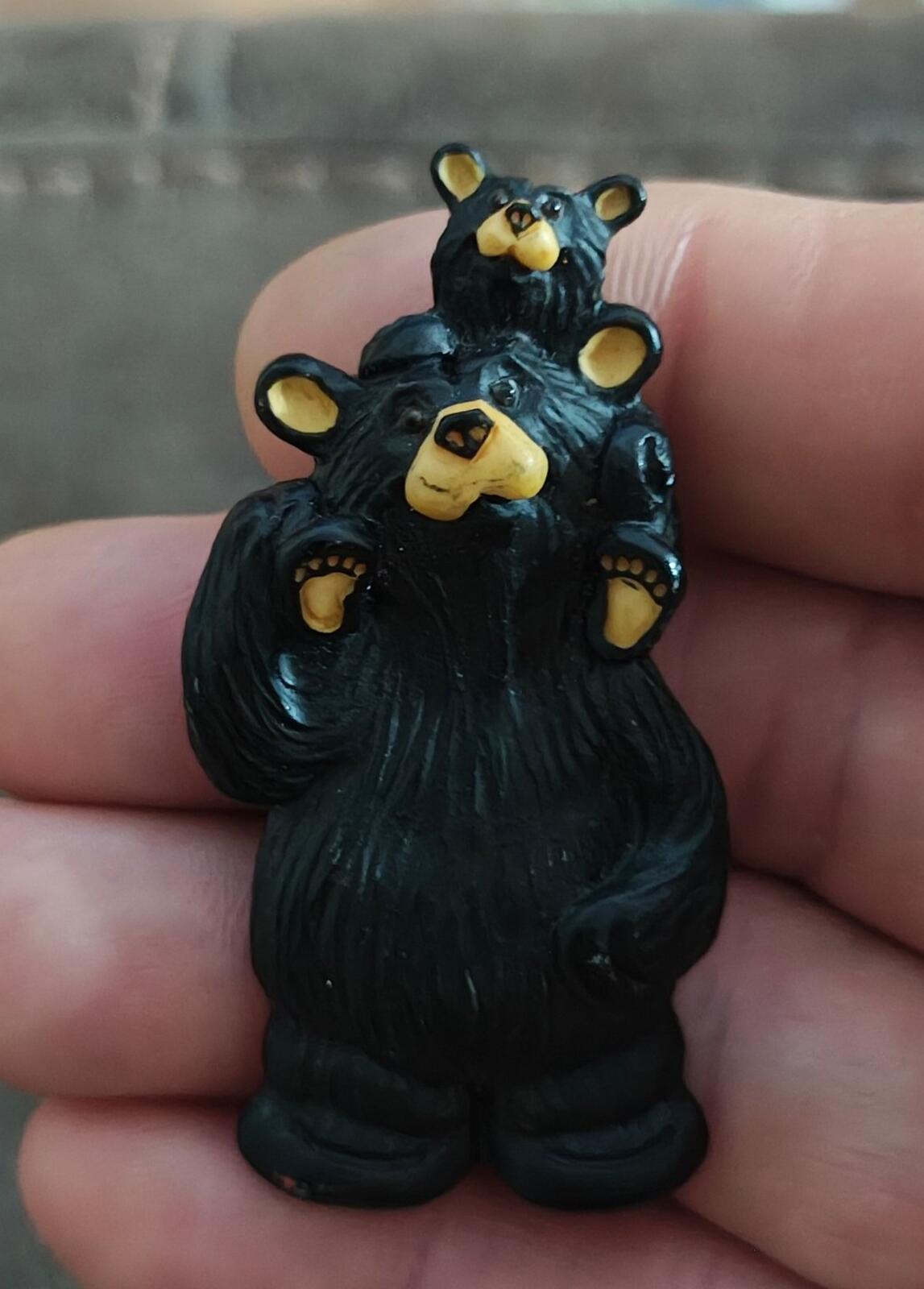 1980s Mama Bear & Baby Black Bear Plastic Pin
