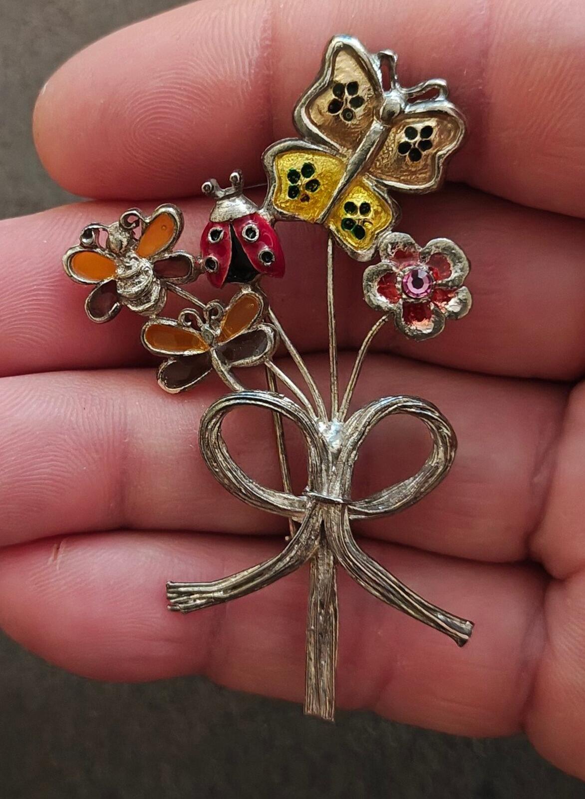 1980s Signed KC (Kenneth Cole) Silver Tone Nature Inspired Bouquet Design Brooch
