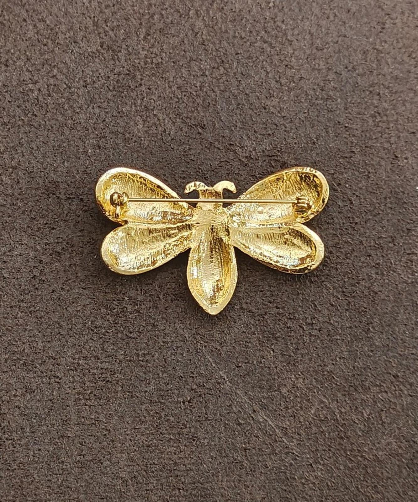 Vintage Bumblebee Style Gold Tone With Sparkling Iridescent and Red Rhinestones Brooch Pin