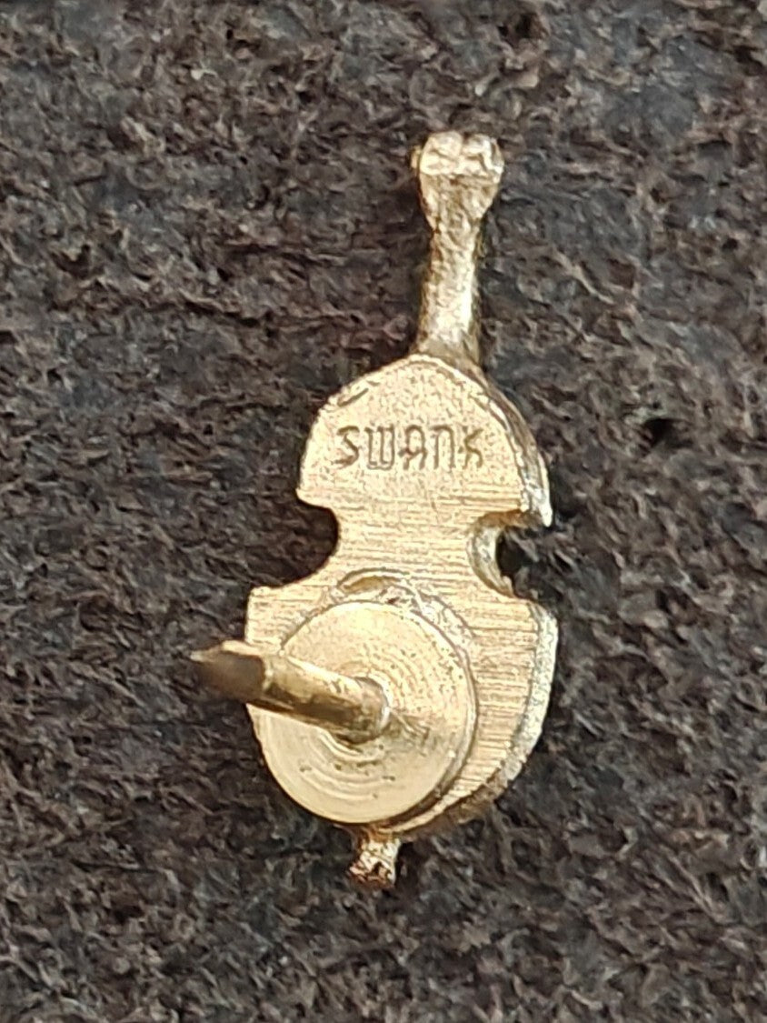 1950s/60s Swank Gold Tone Cello/Violin Tie Tack/Lapel Pin