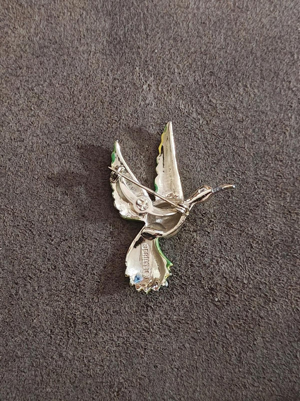 1980's Vintage Signed Gerry's Gold Tone Green Enamel Bird Brooch Pin