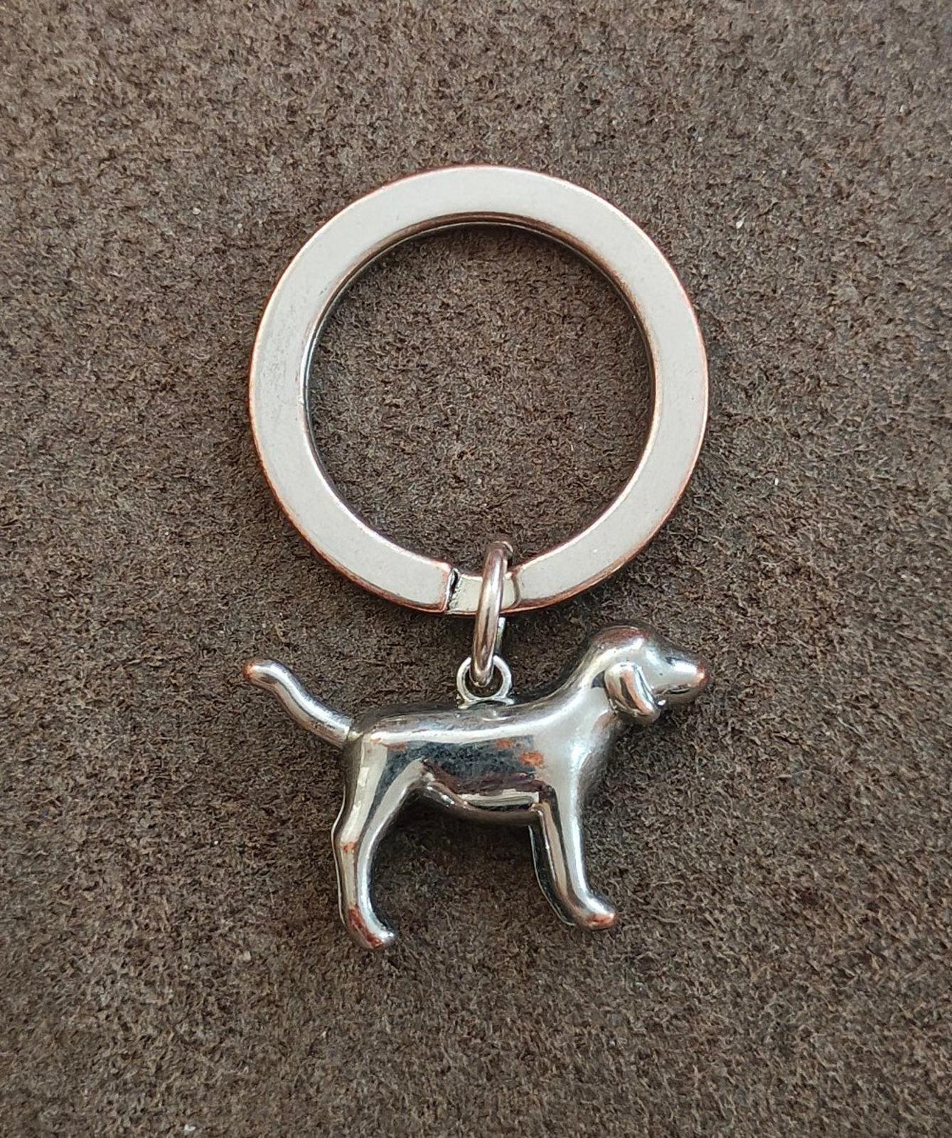 Victoria's Secret Pink Logo Silver Tone Dog Charm Keychain/Keyring
