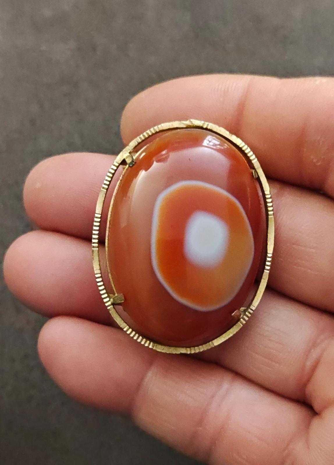 1950s/60s Japanese Kimono Obi Dome Agate Orange Large Brooch/Pendant