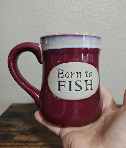 Great Born to Fish Serenity Prayer Porcelain 18 oz Red Mug