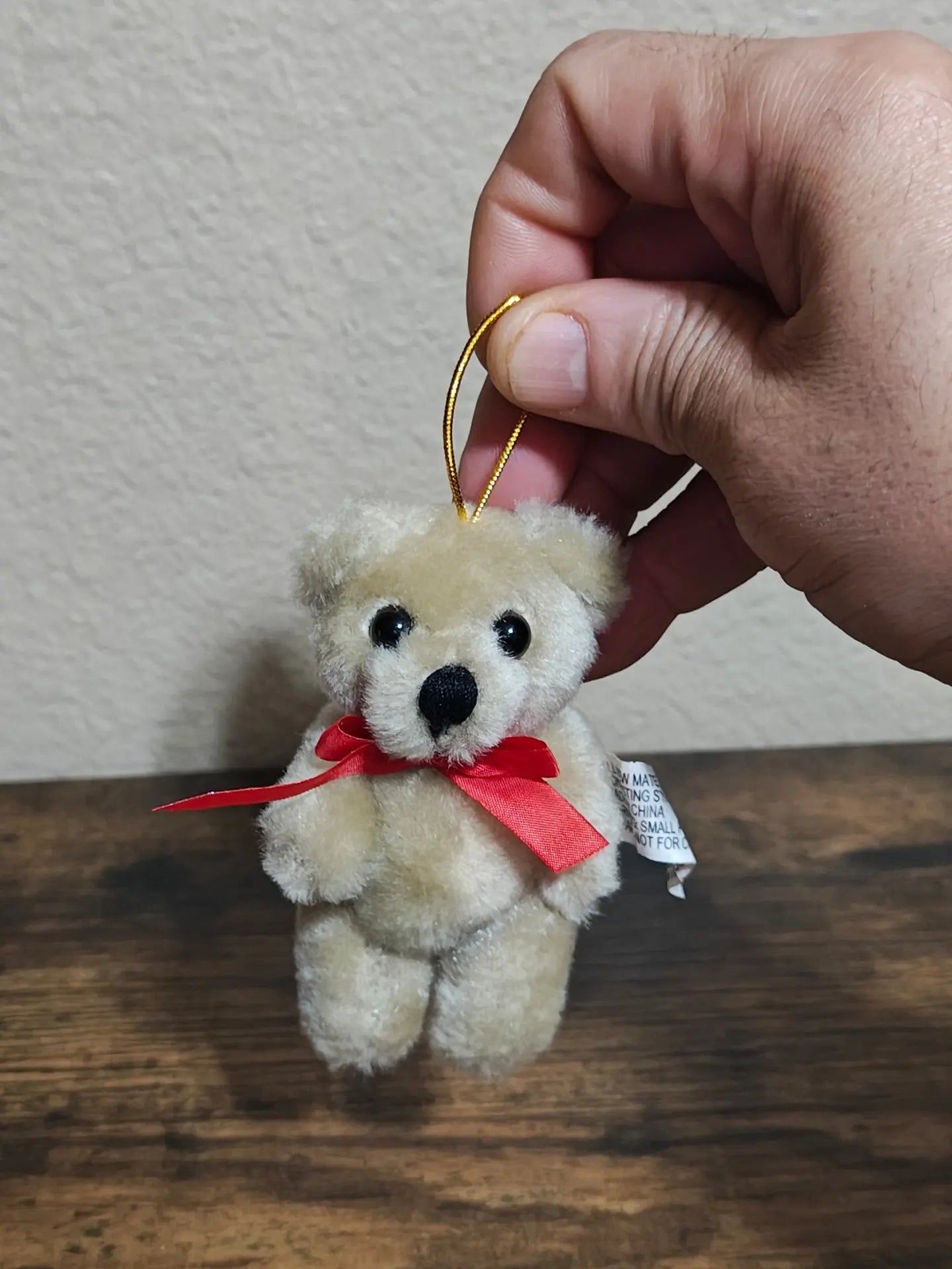 1980s Rare Vintage Mary Meyer Mini Plush Mohair Beige Teddy Bear Ornament