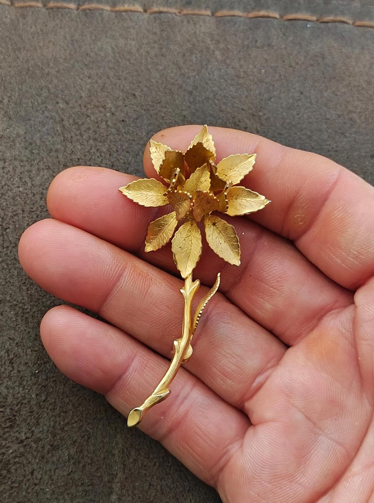 1970s Gold Tone Textured Rose Brooch Pin