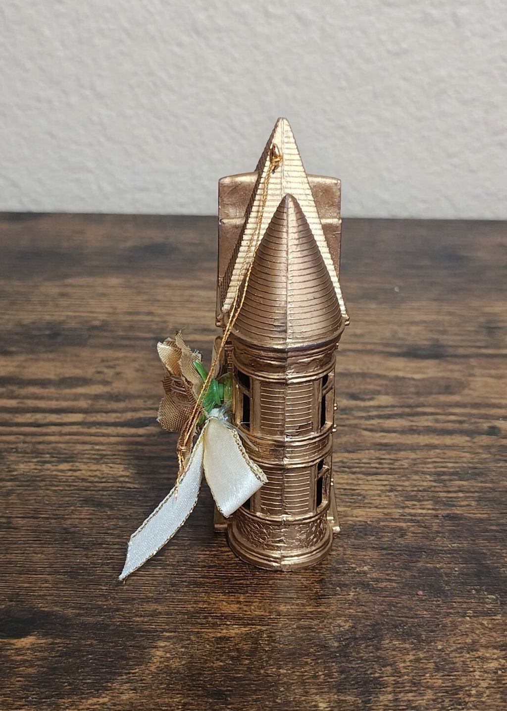 1980s Molded Gold Tone Plastic Victorian Style House Ornament